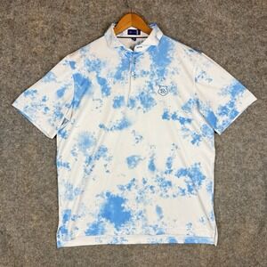 Stitch Polo Shirt Mens Medium Blue Tie Dye Splatter Stretch Golf Outdoor